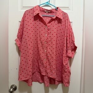 Wishlist Oversized Red and White Heart Button-Up Shirt